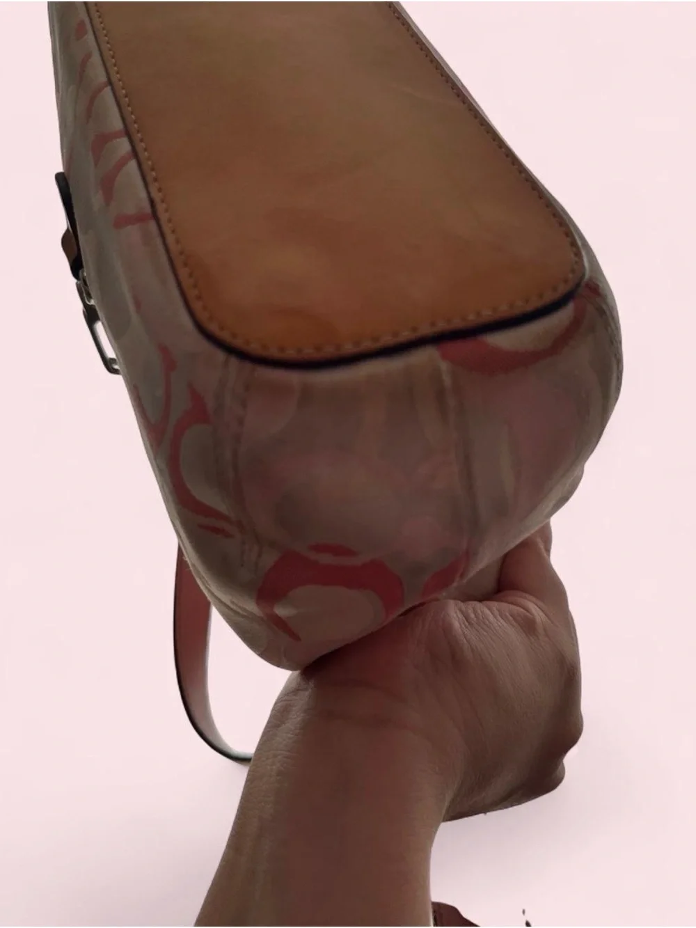 Coach Signature Canvas Hobo Bag in Pink and Tan
